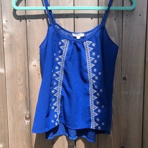 Blue Embroidered Tank Top with Mesh Back